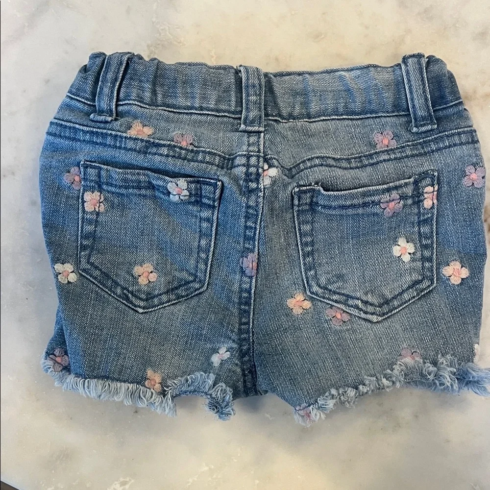 Cat & Jack Light Blue Denim Shorts with Pink & White Floral Embroidery (18m)